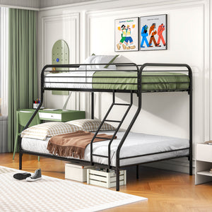 uhomepro Twin Over Full Bunk Bed with Metal Frame and Ladder, Heavy Duty Bunk Beds Twin Over Full Size for Kids Adults, Durable Bunk Bed Frame with Metal Support Slat, Safety Guardrail