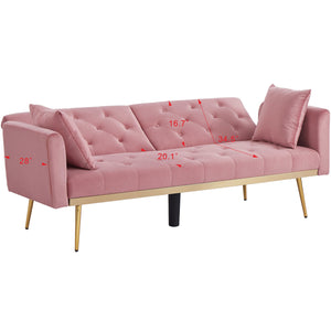 uhomepro Modern Futon, Velvet Sofa Bed, Mid Century Sofa with Metal Legs, 2 Pillows, Love Seat Living Room Furniture for Small Space Office