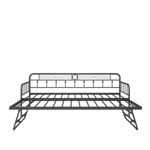 uhomepro Metal Daybed with Adjustable Trundle, Twin Size Daybed Sofa Bed for Living Room, Sleeper Bed Frame, Black