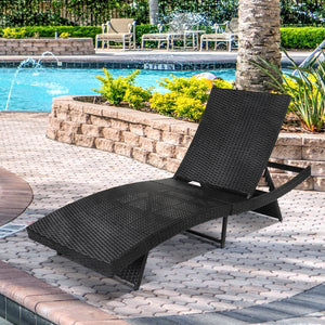 uhomepro 2-Piece Outdoor Patio Furniture Set Chaise Lounge, Patio Reclining Rattan Lounge Chair Chaise Couch Cushioned with Adjustable Back, Lounger Chair for Pool Garden