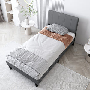 Modern Upholstered Platform Twin Bed Frame, Heavy Duty Twin Bed Frame with Headboard, Gray Twin Bed Frame with Wood Slat Support, Mattress Foundation for Adults Kids, No Box Spring Needed