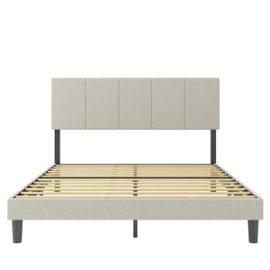 uhomepro Beige Twin Bed Frame for Adults Kids, Modern Upholstered Platform Bed Frame with Headboard, Heavy Duty Twin Size Bed Frame Bedroom Furniture with Wood Slats Support, No Box Spring Needed