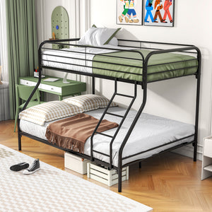 uhomepro Twin Over Full Bunk Bed with Metal Frame and Ladder, Heavy Duty Bunk Beds Twin Over Full Size for Kids Adults, Durable Bunk Bed Frame with Metal Support Slat, Safety Guardrail