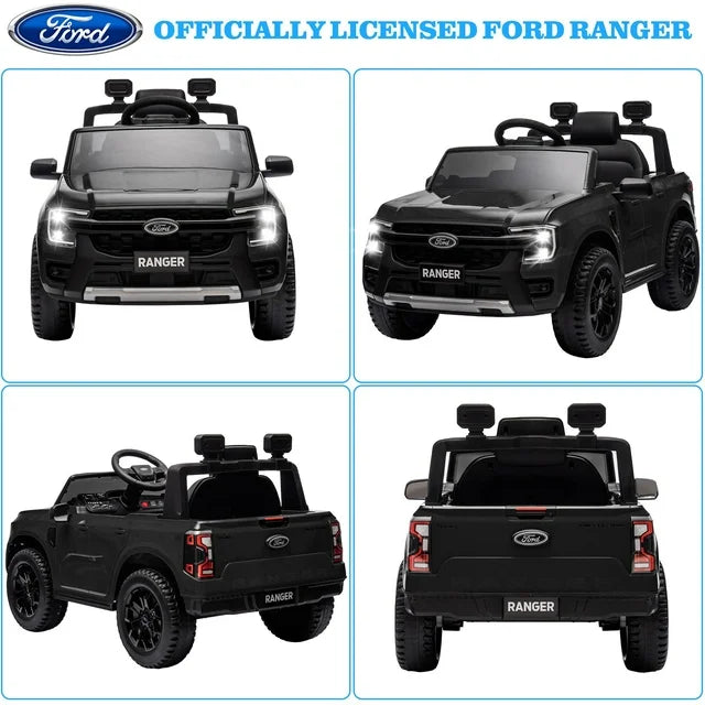 Ford Ranger Ride on Truck, 12V Powered Ride on Toy Cars with Remote Control, Bluetooth, MP3 Player, Safety Belt, LED Lights, Horn, Rear Wheels Drive Kids Electric Car for Boys Girls 3-6 Ages, Black