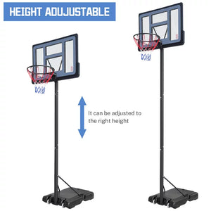 Outdoor Basketball Hoop Stand, Sesslife 4.9ft-10ft Height Adjustable Portable Basketball System w/Wheels & 43 Inch Shatterproof Backboard for Court Backyard, Black&Clear