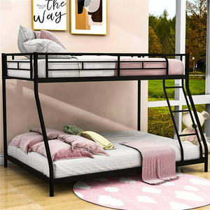 Twin over Full Bunk Bed, Heavy Duty Black Metal Bunk Bed Twin over Full, Sturdy Bunk Beds for Kids, Bunk Bed with Ladder and Safety Rail for Boys Girls, Twin over Full Bunk Bed for Bedroom/Dorm, CL796