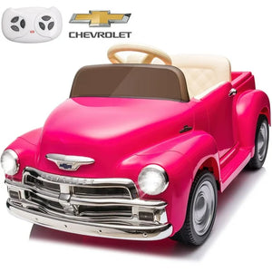 Chevrolet Kids Ride on Truck Cars, 12V7A Battery Powered Ride on Toy Car with Remote Control, Colorful Lights, Bluetooth, USB, Music Play, 4 Wheel Suspension Electric Car for 3-5 Yrs Boys Girls, Pink