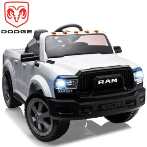 Dodge RAM Ride on Car, 12V Powered Ride on Toy with Remote Control, Rear Wheel Suspension, 5 Point Safety Belt, MP3 Player, Bluetooth, LED Lights, Electric Vehicles for 3-8 Years Boys Girls, Black
