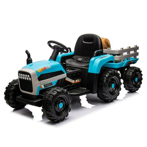 12V Powered Ride on Tractor with Trailer, Tractor Ride on Toy with Remote Control, Three-Speed Adjustable, Ground Loader for Boys and Girls Ages 3-6