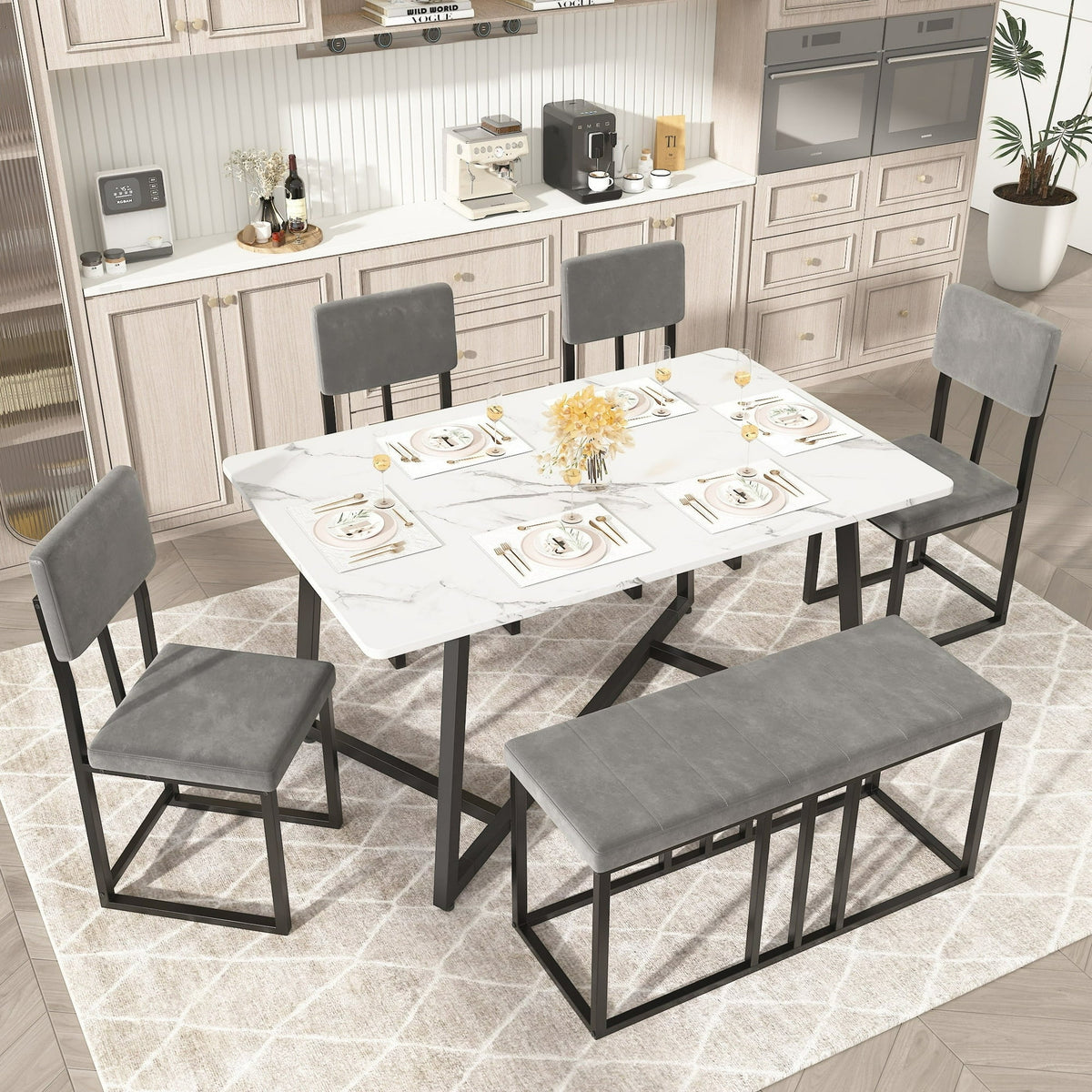 UHOMEPRO Dining Table Set for 6, Dinning Table and Chairs 4to6 Set wit ...