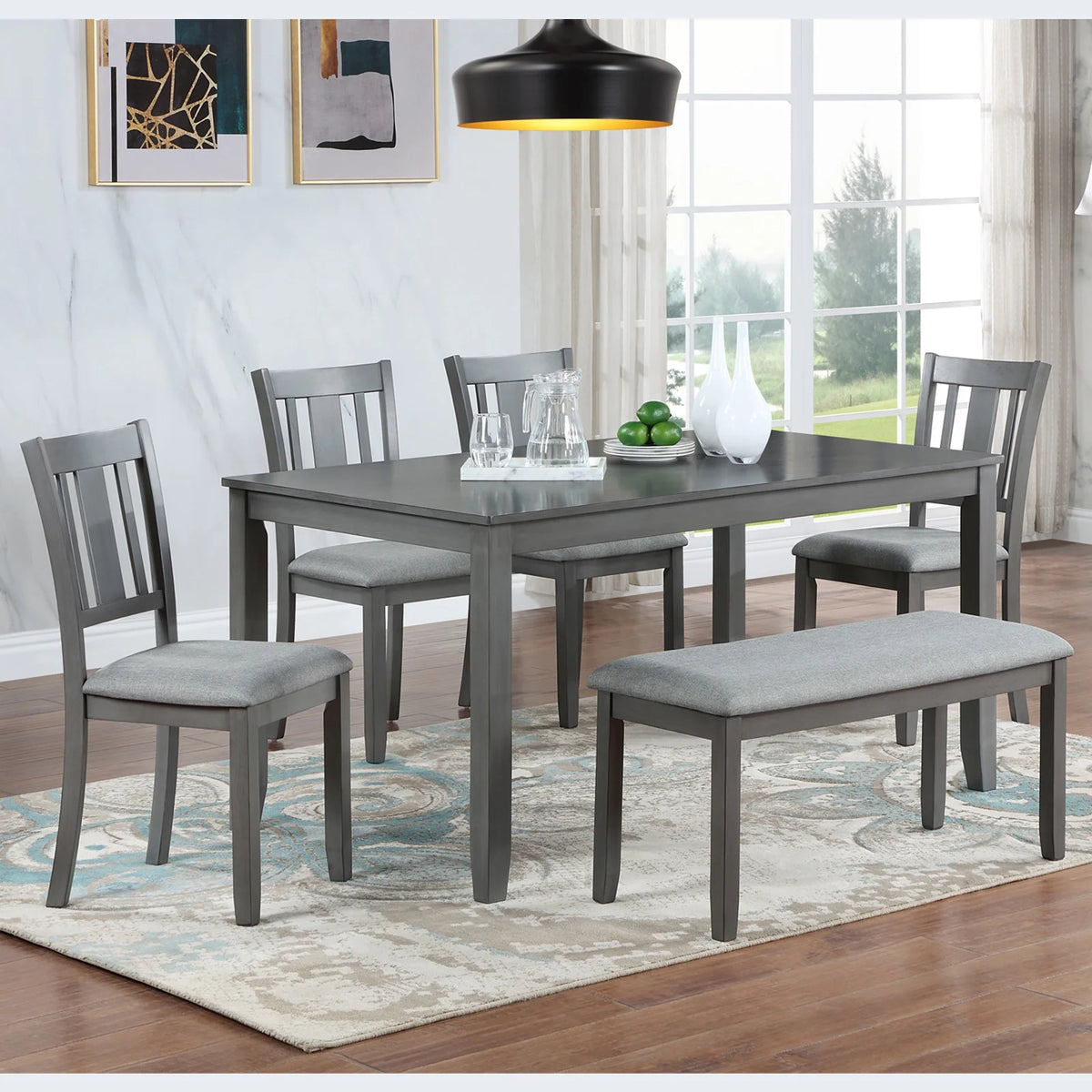 UHOMEPRO 6 Piece Dining Table Set with Bench and Chairs, Dining Table ...