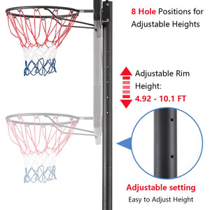 Outdoor Basketball Hoop Stand, Sesslife 4.9ft-10ft Height Adjustable Portable Basketball System w/Wheels & 43 Inch Shatterproof Backboard for Court Backyard, Black&Clear