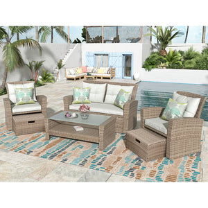 6-Piece Outdoor Porch Patio Furniture Set with Glass Coffee Table