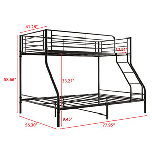 Metal Bunk Bed Twin Over Full, Heavy Duty Bed Frame with Safety Guard Rails, Flat Ladder, Durable Bunk Beds Twin Over Full Size for Kids Teens Adults, Bedroom Furniture, 78"Lx56"Wx58"H, White
