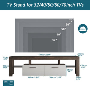 uhomepro Farmhouse TV Stand for 70 Inch TV, Modern LED TV Stand, Entertainment Center with Storage Cabinet, Glass Shelves for Living Room, Bedroom