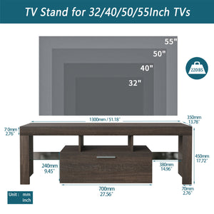 uhomepro Farmhouse TV Stand for 70 Inch TV, Modern LED TV Stand, Entertainment Center with Storage Cabinet, Glass Shelves for Living Room, Bedroom