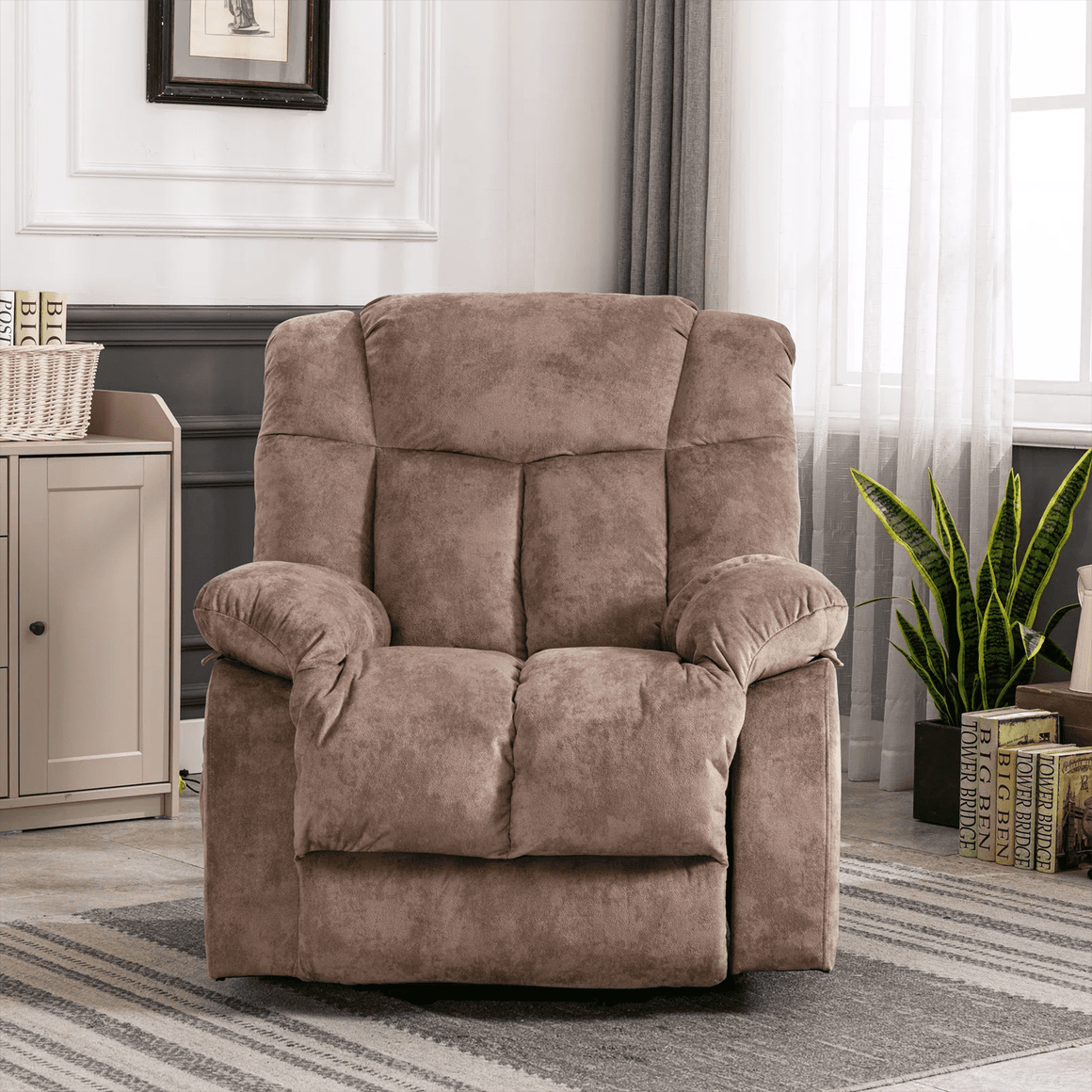 Electric Recliner Chair, Heavy Duty Power Lift Recliners for Elderly, 300 lb Capacity Bedroom Chair with Side Pockets, Remote Controller, Modern Fabric Reclining Office Chair