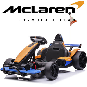 Powered Ride On Toy 24V Licensed McLaren MCL35M (F1) Outdoor Race Pedal Go Kart with 2 Speeds, Bluetooth Function, Racing Flag, Electric Ride on Car for Ages 6+, ASTM F963 Certified, Orange