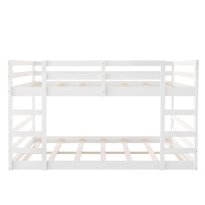 Solid Wood Low Bunk Bed for Kids, Twin Over Twin Floor Bunk Bed with Safety Rail, Ladder, Heavy Duty Bunk Beds Mattress Foundation for Boys Girls, Space-Saving Bedroom Dorm Furniture