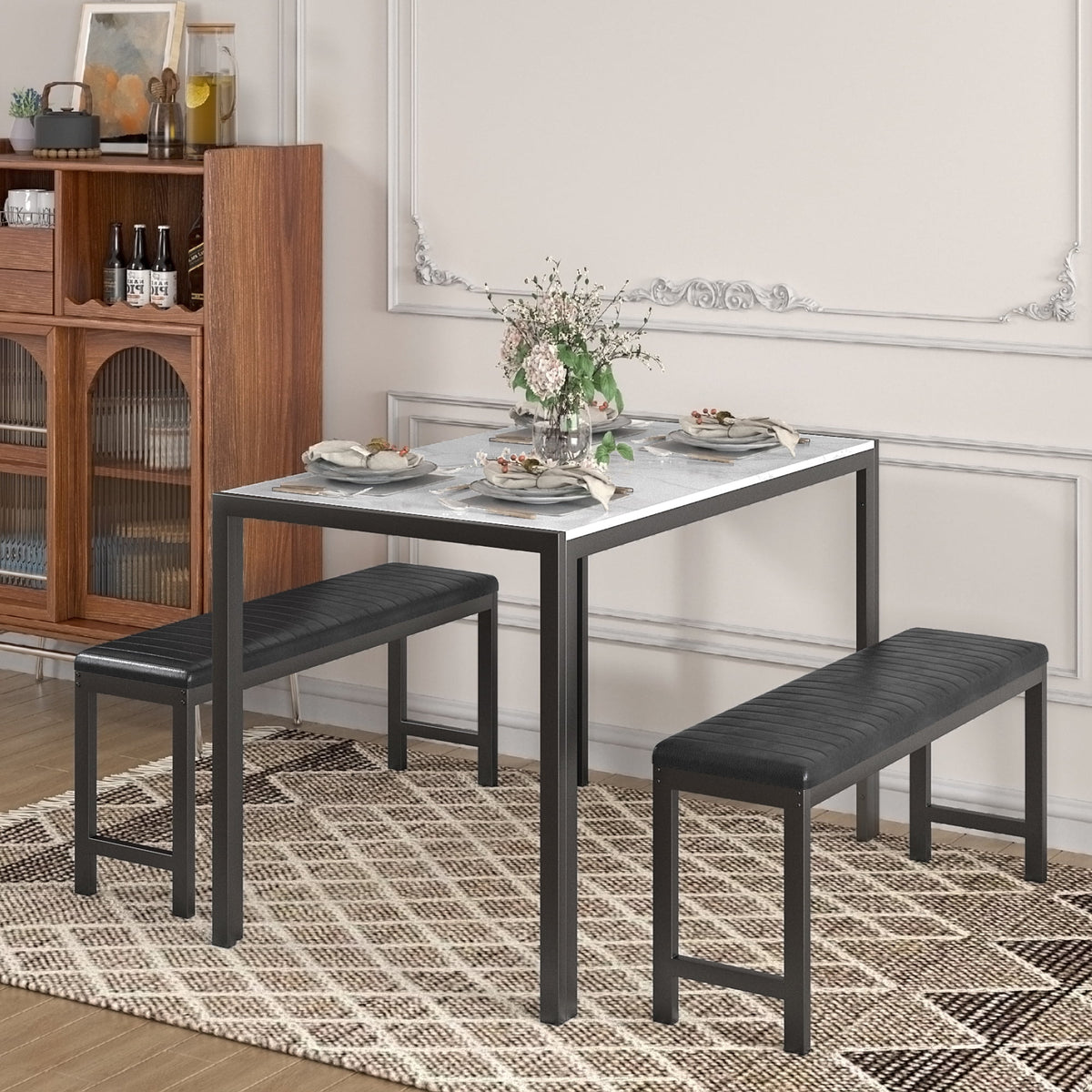 uhomepro Dining Room Table Set, 3-Piece Breakfast Nook Dining Table Se ...