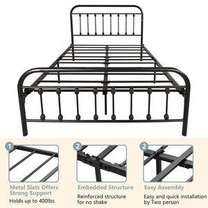 uhomepro Black Queen Bed Frame for Girls Boys, Pretty Platform Bed Frame with Headboard and Footboard, Heavy Duty Metal Bed Frame, Queen Size Bed Frame Bedroom Furniture, No Box Spring Needed