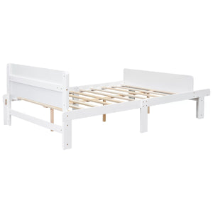 uhomepro Kids Twin Size Bed, Wood Platform Bed Frame with Headboard and Footboard Bench, Wood Slats Supports, No Box Spring Needed, White