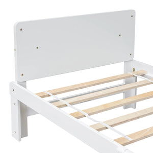 uhomepro Kids Twin Size Bed, Wood Platform Bed Frame with Headboard and Footboard Bench, Wood Slats Supports, No Box Spring Needed, White