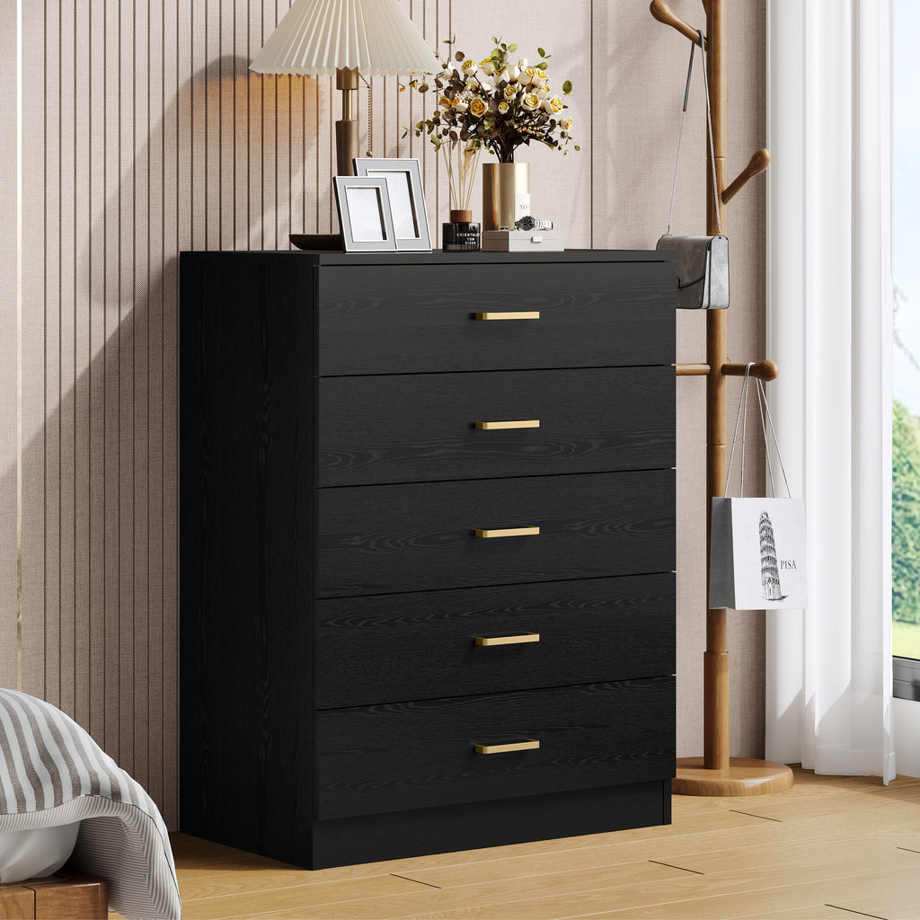 UHOMEPRO Black 5 Drawer Dresser, Chest of Drawers for Bedroom, Modern – uHomePro