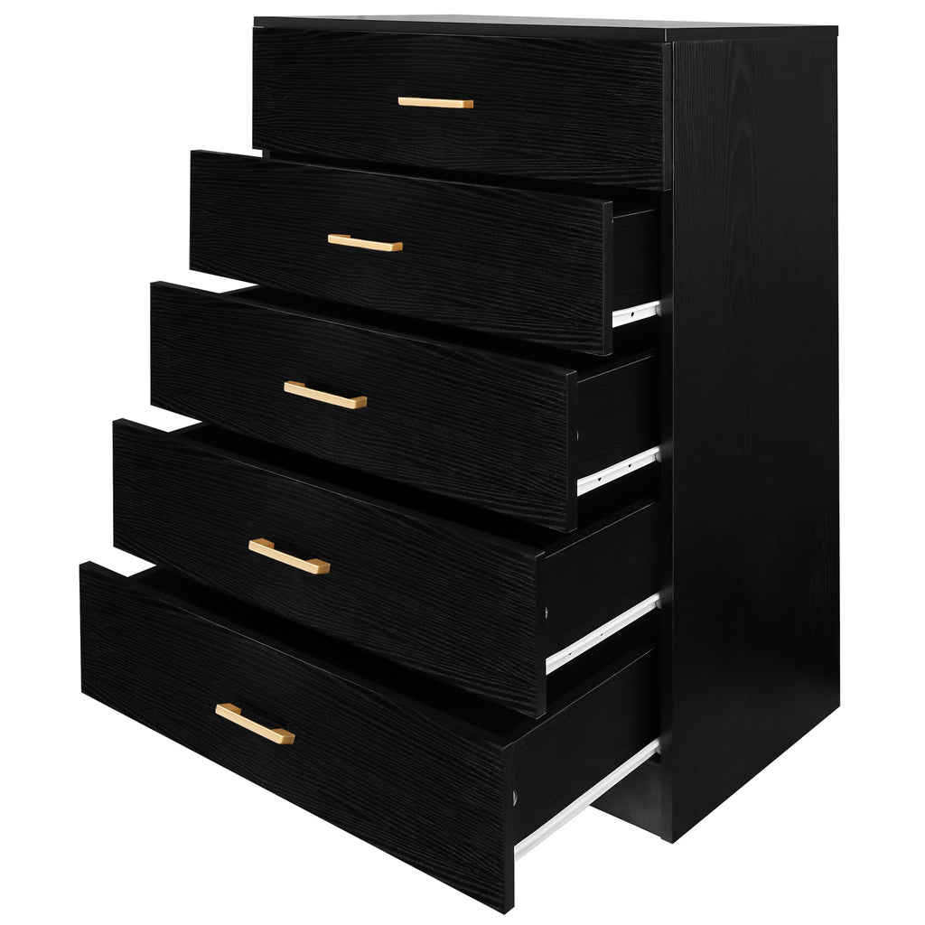 UHOMEPRO Black 5 Drawer Dresser, Chest of Drawers for Bedroom, Modern uHomePro UHOMEPRO Black 5 Drawer Dresser, Chest of Drawers for Bedroom, Modern uHomePro