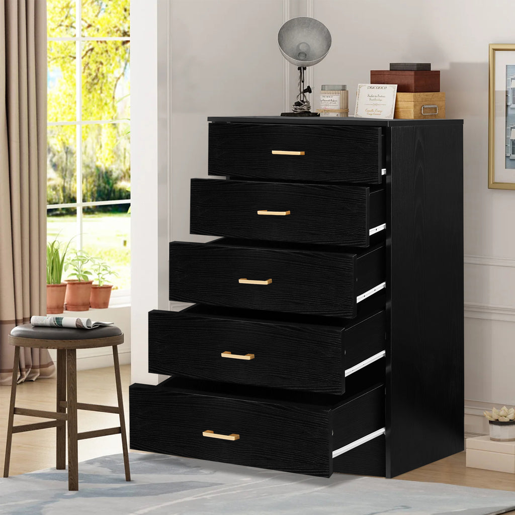 UHOMEPRO Black 5 Drawer Dresser, Chest of Drawers for Bedroom, Modern uHomePro UHOMEPRO Black 5 Drawer Dresser, Chest of Drawers for Bedroom, Modern uHomePro