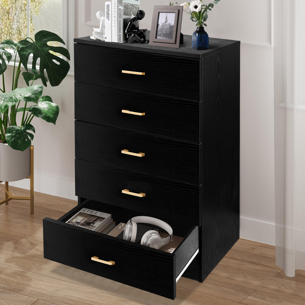 UHOMEPRO Black 5 Drawer Dresser, Chest of Drawers for Bedroom, Modern uHomePro UHOMEPRO Black 5 Drawer Dresser, Chest of Drawers for Bedroom, Modern uHomePro