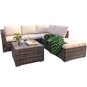 Patio Furniture Sets, 4-Piece Outdoor Sectional Sofa Set with Loveseat and Lounge Sofa, Armchair, Coffee Table, All-Weather Wicker Furniture Conversation Set for Backyard Garden