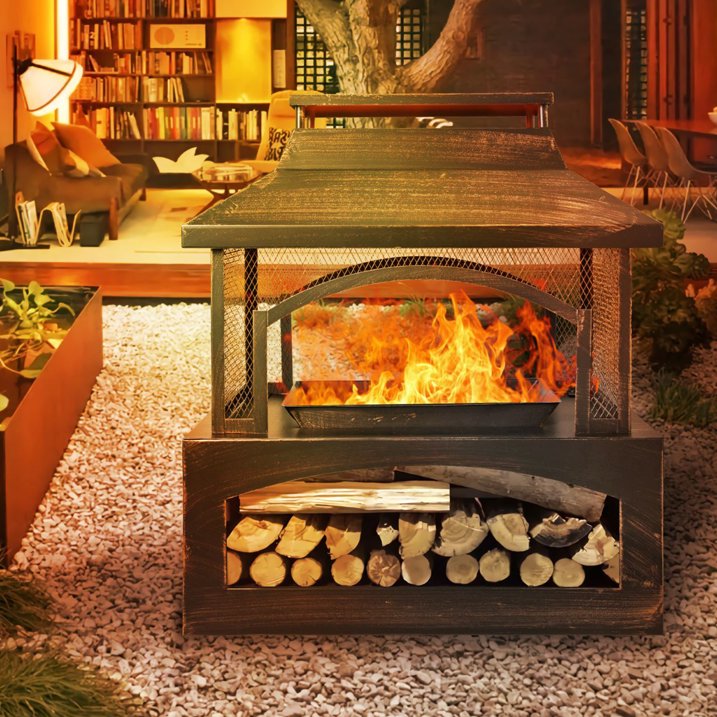 37-Inch Rectangular Metal Outdoor Wood Burning Fireplace - Outdoor Fir ...