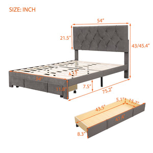 uhomepro Queen Storage Bed Frame, Modern Upholstered Platform Bed with Height Adjustable Headboard, Big Drawer, Heavy Duty Queen Bed Frame with Wood Slat Support, No Box Spring Required