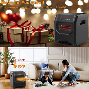 uhomepro Electric Heaters, Safe Infrared Quartz Electric Heater Portable Space Heater 750W 1500W 12H Timer w/ Remote LED Display, 3 Working Modes, Safe Electric Heater for Home Office Bedroom