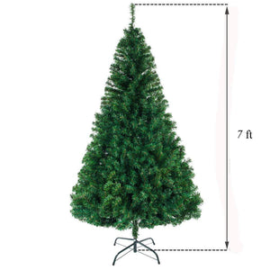 8FT 1138 Tips Hinged Artificial Christmas Tree Holiday Decoration, Unlit Artificial Trees for Indoors with Sturdy Metal legs, PVC Leaves Christmas Trees, Easy Assembly, Green, Q5925