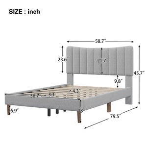 uhomepro Modern Upholstered Platform Queen Bed Frame, Heavy Duty Queen Bed Frame with Headboard, Cream Bed Frame with Wood Slat Support, Mattress Foundation for Adults Kids, No Box Spring Needed