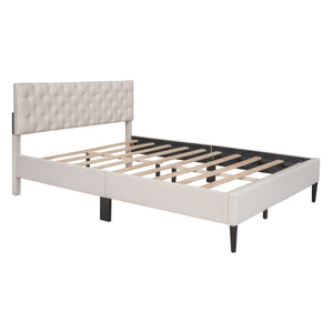 uhomepro Modern Upholstered Platform Bed Frame, Beige Queen Bed Frame with Wood Slat Support, Mattress Foundation Bedroom Furniture, No Box Spring Needed