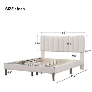 uhomepro Modern Upholstered Platform Queen Bed Frame, Heavy Duty Queen Bed Frame with Headboard, Cream Bed Frame with Wood Slat Support, Mattress Foundation for Adults Kids, No Box Spring Needed