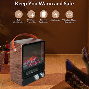 uhomepro Portable Freestanding Electric Heater Fireplace, 3D Portable Electric Heaters with Realistic Flame Effect, Carry Handle, Space Heaters Fireplace Heater for Indoor Use