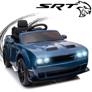 12 V Licensed Dodge Challenger SRT Hellcat Ride on Car for Kids, Battery Powered Electric Vehicle Toys with Remote Control, LED Light, MP3 Player