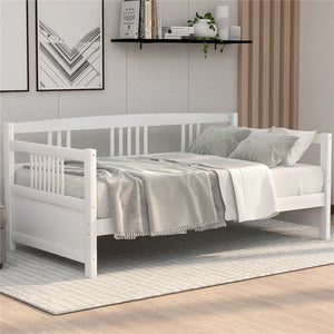Clearance! Twin Size Daybed Frame, Heavy Duty Solid Wood Daybed Frame with Wooden Slats for Adults Teens Kids, Bed Sofa for Living Room Guest Room, Bed Frame No Box Spring Needed, White, CL824