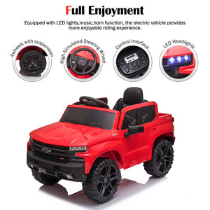 12V Ride on Pick up Truck, Chevrolet Silverado Red Ride on Toys with Remote Control, Powered Ride on Cars for Boys Girls, Red Electric Cars for Kids to Ride, MP3 Music, Foot Pedal, CL240