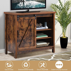 35" Entertainment Center, Living Room TV Stand with Barn Door and Storage Shelves, Media Console Table TV Cabinet, TV Stands for Flat Screens, Apartment/ Office/ Home Corner TV Stand, Yellow, W8435