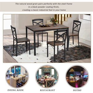 Dining Table Chairs Set of 4, 5 Piece Dining Table Sets with Dining Chairs, Industrial Wooden Rectangular Dining Room Table Set with Metal Frame for Home, Kitchen, Living Room, Restaurant, L925