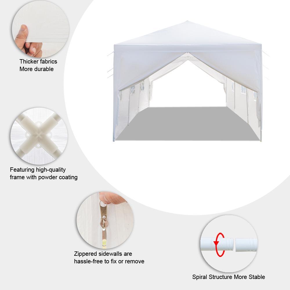Backyard Tent for Parties, Waterproof Patio Gazebo with 8 Removable Sidewalls, 10x30ft, White, W03