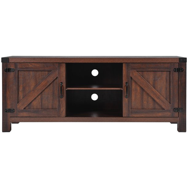 Fireplace TV Stand for TVs up to 65", Electric Fireplace TV Console Cabinet with Remote, Barn Door Farmhouse TV Stand, Universal TV Stand, Media Entertainment Center for Living Room, Brown, W15019