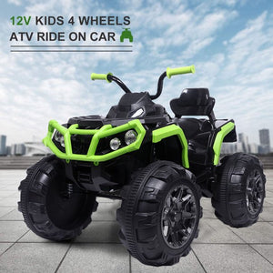 Kids Ride ON Toys for Boys Girls, 12 Volt Battery Powered Ride ON Car, Quad ATV Ride ON Car with LED Lights, MP3 Player, 3.7mph Max, 2 Speed, Electric Motorcycle for Kids, Green, W1855