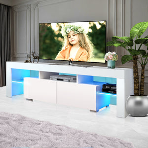 Modern White TV Stand Cabinet with RGB LED Lights, 16 Colors LED TV Stand with Remote Control Lights, Q38