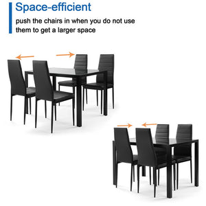 5 Piece Kitchen Table Set, Modern Dining Table Sets with Tempered Glass Table and Leather Dinning Chairs, Heavy Duty Rectangular Dining Room Table Set for Kitchen, Living Room, Restaurant, L2558